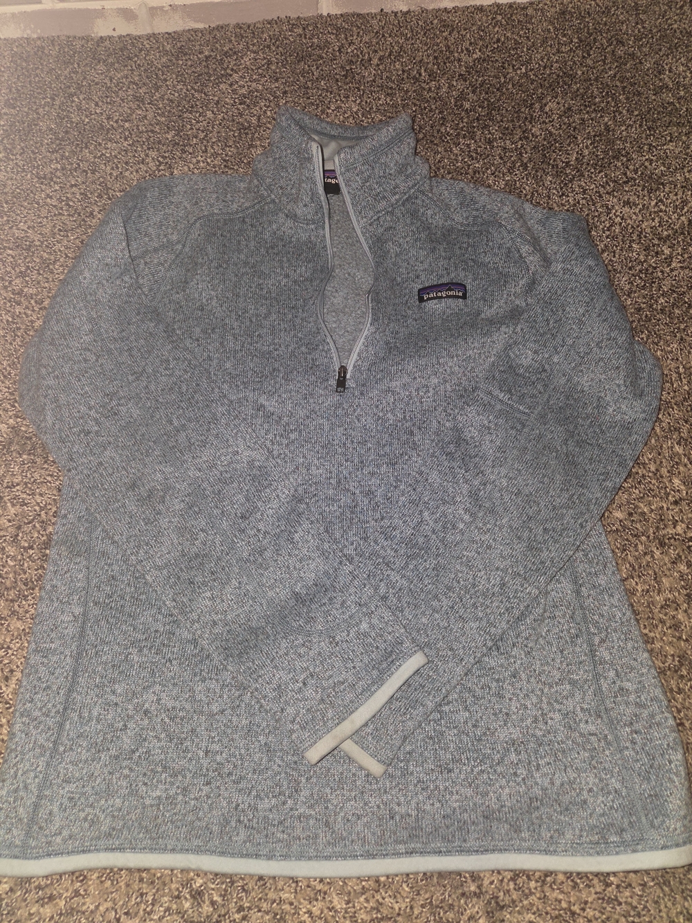 Patagonia Women's Heathered Light Blue Quarter-Zip Teddy Fleece Jacket